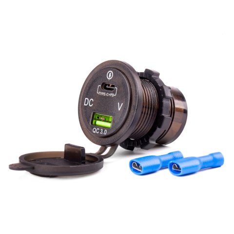 Wodoodporna ładowarka z gniazdami usb i testerem napięcia + usb-c 12v 24v mod-07 amio-02857 Wodoodporna ładowarka z gniazdami usb i testerem napięcia + usb-c 12v 24v mod-07 amio-02857