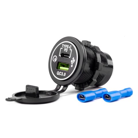 Wodoodporna ładowarka z gniazdami usb + usb-c 12v 24v mod-08 amio-02858 Wodoodporna ładowarka z gniazdami usb + usb-c 12v 24v mod-08 amio-02858