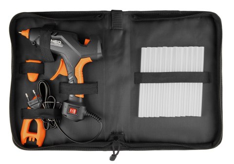 Zestaw: pistolet klejowy 11 mm, 60/100W, 12 wkładów klejowych, 3 ochraniacze palców, etui Zestaw: pistolet klejowy 11 mm, 60/100W, 12 wkładów klejowych, 3 ochraniacze palców, etui