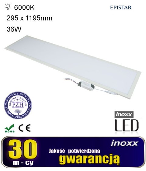 Panel led sufitowy 120x30 36w lampa slim kaseton 6000k zimny+ ramka natynkowa czarna