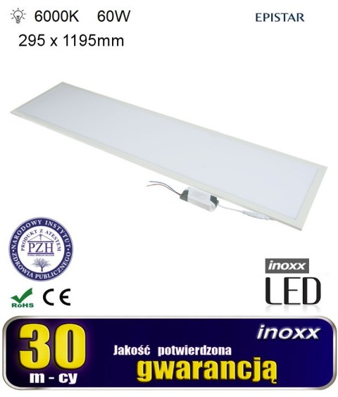 Panel led sufitowy 120x30 60w lampa slim kaseton 6000k zimny+ ramka natynkowa czarna