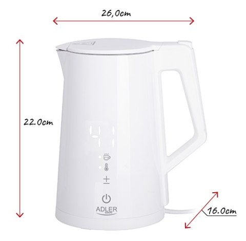 AD 1345 white Czajnik metalowy led z regulacją temperatury 1,7l strix