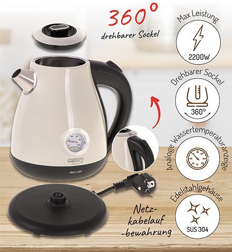 CR 1344 creme Czajnik metalowy z termometrem 1,7l