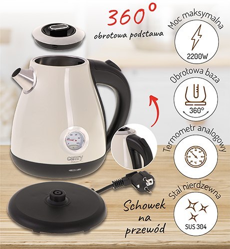 CR 1344 creme Czajnik metalowy z termometrem 1,7l