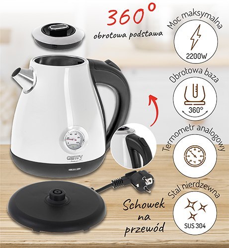 CR 1344 white Czajnik metalowy z termometrem 1,7l