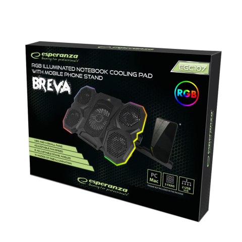 EGC107 Esperanza podstawka chłodząca gaming pod notebook led rgb breva