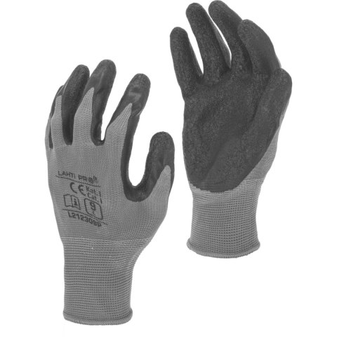 Rękawice lateks szaro-czarne l212309p, 12 par, "9",ce, lahti