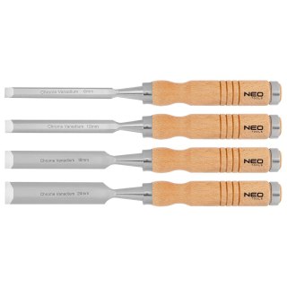 Dłuta 6, 12, 18, 24 mm, zestaw 4 szt., uchwyt drewniany