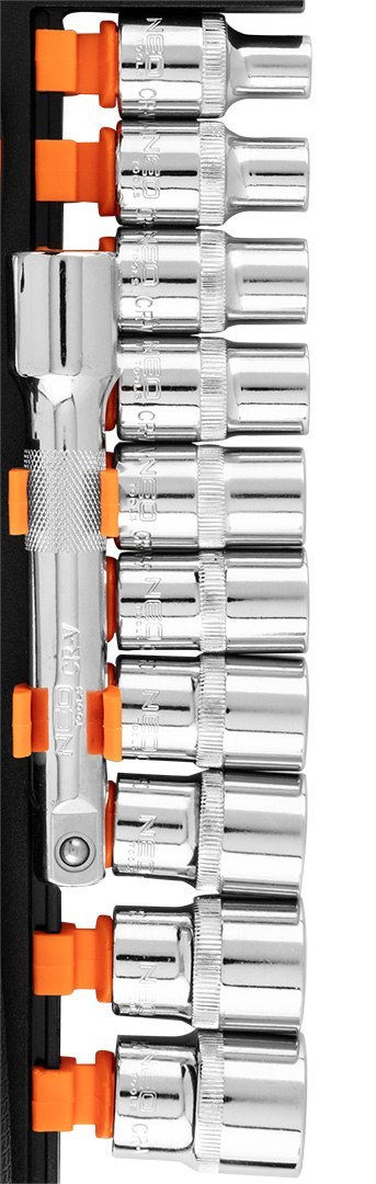 Zestaw kluczy nasadowych 1/2", 12 szt., CrV