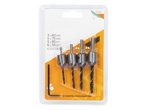67-047# Zestaw wierteł z pogłębiaczem 4sztuk do drewna