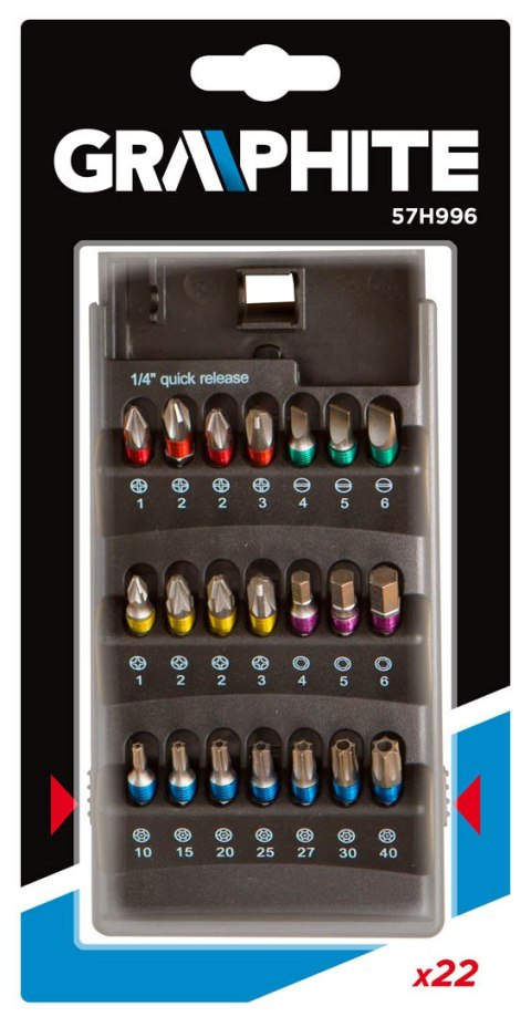 Końcówki wkrętakowe, zestaw 22 szt.