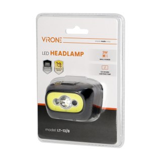 Latarka czołowa COB LED z czujnikiem ruchu, akumulatorowa, czarna