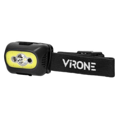 Latarka czołowa COB LED z czujnikiem ruchu, akumulatorowa, czarna