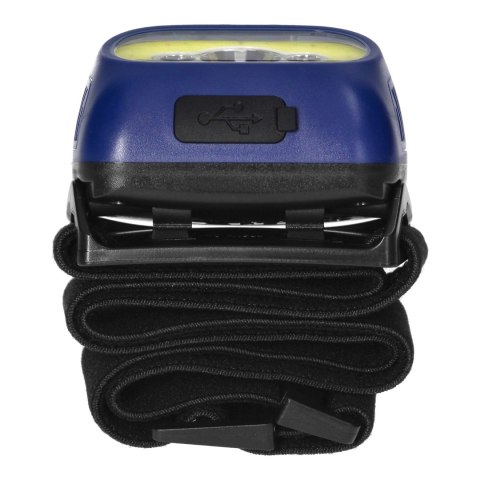 Latarka czołowa COB LED z czujnikiem ruchu, akumulatorowa, niebieska