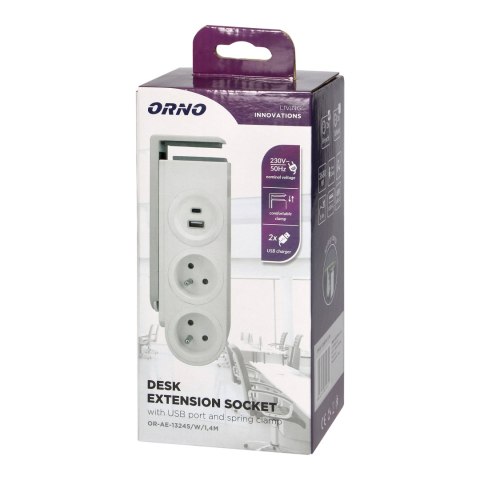 Listwa zasilająca biurkowa z ładowarką USB i sprężynowym zaciskiem mocującym