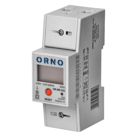 1-fazowy licznik zużycia energii elektrycznej, 80A, MID, RS485, dodatkowy wskaźnik, wyjście impulsowe, przycisk RESET, 2 moduły, 1-fazowy licznik zużycia energii elektrycznej, 80A, MID, RS485, dodatkowy wskaźnik, wyjście impulsowe, przycisk RESET, 2 moduły,