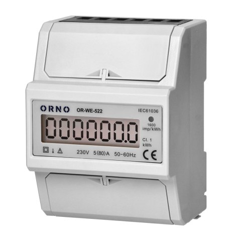 1-fazowy wskaźnik zużycia energii elektrycznej, 80A, 3 moduły, DIN TH-35mm 1-fazowy wskaźnik zużycia energii elektrycznej, 80A, 3 moduły, DIN TH-35mm