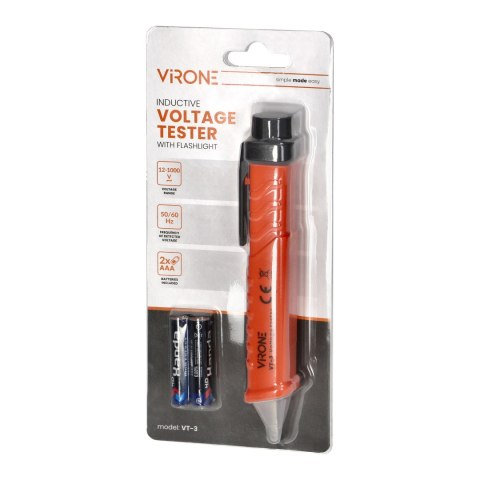 Indukcyjny tester napięcia z latarką, 12-1000V AC/DC, pomarańczowy Indukcyjny tester napięcia z latarką, 12-1000V AC/DC, pomarańczowy