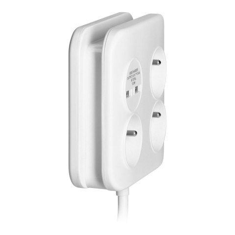 Kwadratowa listwa zasilająca z ładowarką USB 3x2P+Z, 2xUSB-A, kabel 3x1,0mm2, 1,4m