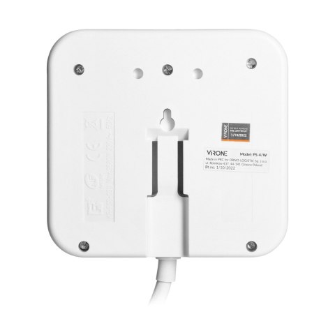 Kwadratowa listwa zasilająca z ładowarką USB 3x2P+Z, 2xUSB-A, kabel 3x1,0mm2, 1,4m