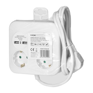 Kwadratowa listwa zasilająca z ładowarką USB 3x2P+Z (Schuko), 2xUSB-A, kabel 3x1,5mm2, 1,4m