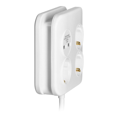 Kwadratowa listwa zasilająca z ładowarką USB 3x2P+Z (Schuko), 2xUSB-A, kabel 3x1,5mm2, 1,4m