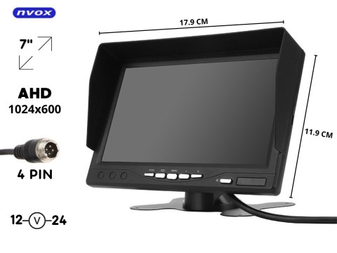 Monitor samochodowy lcd 7cali na 2 kamery ahd 4pin 12v 24v Monitor samochodowy lcd 7cali na 2 kamery ahd 4pin 12v 24v