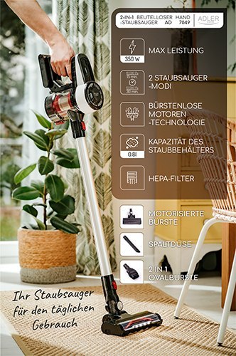 AD 7048 Odkurzacz pionowy - bezworkowy z bezszczotkową technologią silnika AD 7048 Odkurzacz pionowy - bezworkowy z bezszczotkową technologią silnika