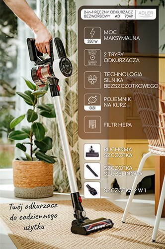 AD 7048 Odkurzacz pionowy - bezworkowy z bezszczotkową technologią silnika AD 7048 Odkurzacz pionowy - bezworkowy z bezszczotkową technologią silnika