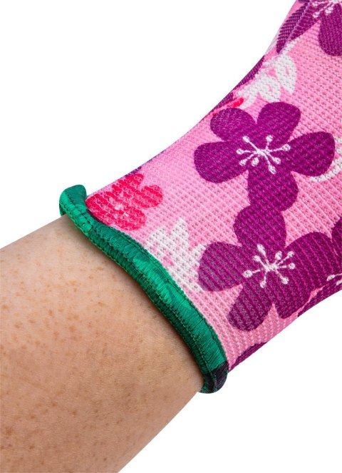 Rękawice ogrodowe, poliester, wzór kwiatki, rozmiar 7"