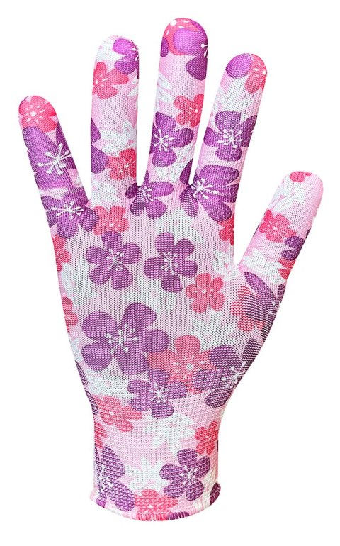 Rękawice ogrodowe, poliester, wzór kwiatki, rozmiar 9"