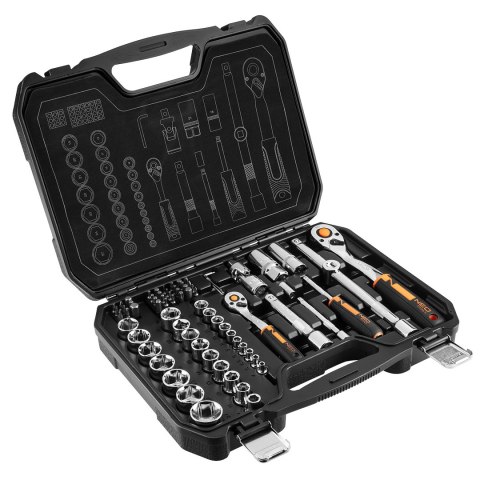 Zestaw kluczy nasadowych 1/2", 1/4", 73 szt., CrV Zestaw kluczy nasadowych 1/2", 1/4", 73 szt., CrV