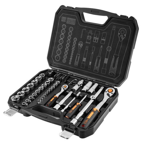 Zestaw kluczy nasadowych 1/2", 1/4", 73 szt., CrV Zestaw kluczy nasadowych 1/2", 1/4", 73 szt., CrV