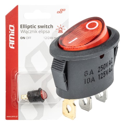 Włącznik przełącznik czerwonym owalny 12v 230v podświetlany bu01 amio-03612 Włącznik przełącznik czerwonym owalny 12v 230v podświetlany bu01 amio-03612
