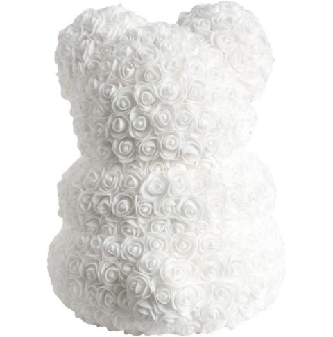 BQ54C Miś z róż z sercem 25cm biało-czerwony led