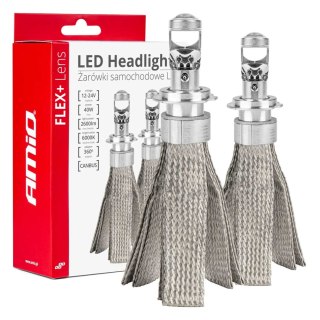 Żarówki samochodowe led seria flex+ h7 soczewka 12v 24v 6000k canbus amio-03660