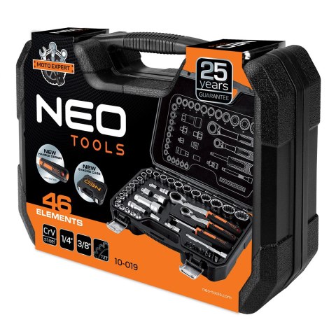 Zestaw nasadek przelotowych 1/4", 3/8", 46 szt., CrV Zestaw nasadek przelotowych 1/4", 3/8", 46 szt., CrV