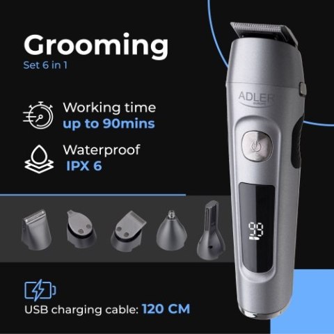 AD 2944 Trymer - zestaw do pielęgnacji 6 w 1 z wyś. lcd i bazą ładującą