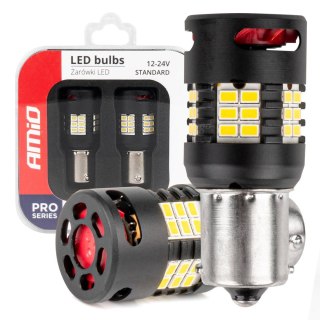 Żarówki led canbus pro series 1156 ba15s p21w r10w r5w 24x3020 smd fan white 12v 24v amio-03721