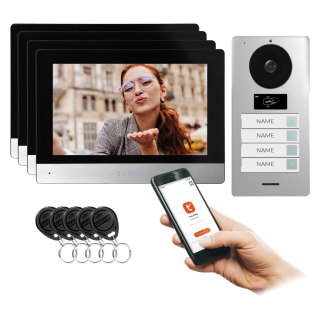 GAYD MULTI4, zestaw wideodomofonowy czterorodzinny, 2-żyłowy, 8", Wi-Fi, ekran dotykowy, 2MP Full HD, RFID