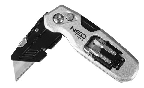 Nóż z ostrzem trapezowym składany 1+3 ostrza, 2 bity