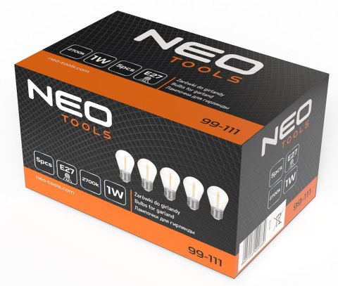 Żarówki 5 szt. 1W, E27 do girlandy