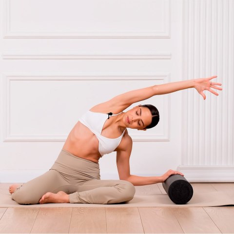 Wałek do masażu, roller 15x45cm, kolor czarny, materiał EPP, REBEL ACTIVE Wałek do masażu, roller 15x45cm, kolor czarny, materiał EPP, REBEL ACTIVE