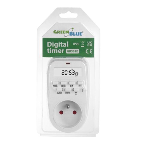 Włącznik czasowy - timer cyfrowy GreenBlue, max. obciążenie 16A, IP20, GB362 E