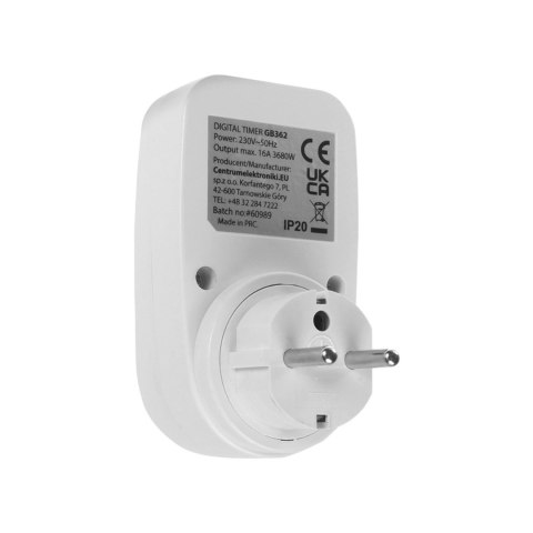 Włącznik czasowy - timer cyfrowy GreenBlue, max. obciążenie 16A, IP20, GB362 E