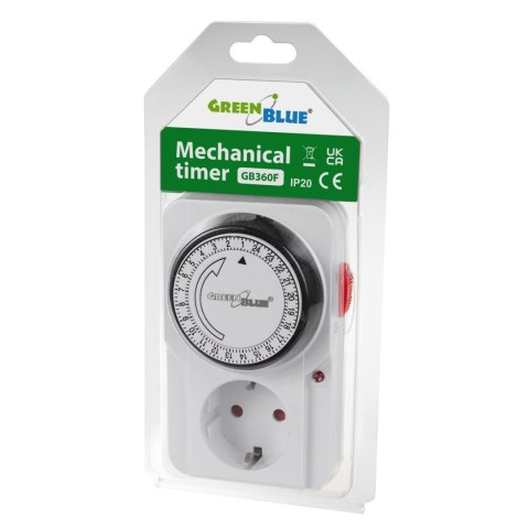 Włącznik czasowy - timer mechaniczny GreenBlue, 48 programów, max. obciążenie 16A, IP20, GB360 F