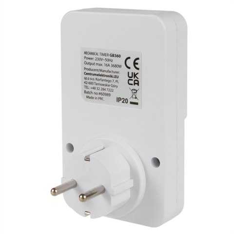 Włącznik czasowy - timer mechaniczny GreenBlue, 48 programów, max. obciążenie 16A, IP20, GB360 F