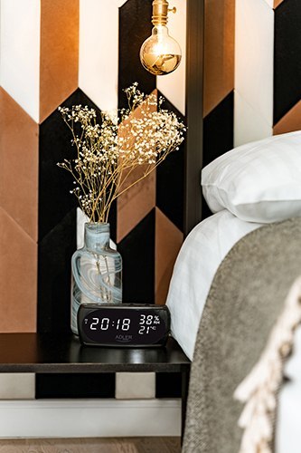 AD 1186 black Zegar - budzik z pomiarem temperatury i wilgotności