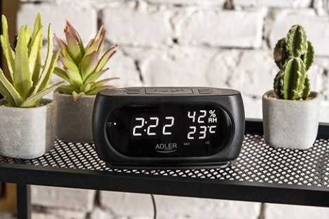 AD 1186 black Zegar - budzik z pomiarem temperatury i wilgotności