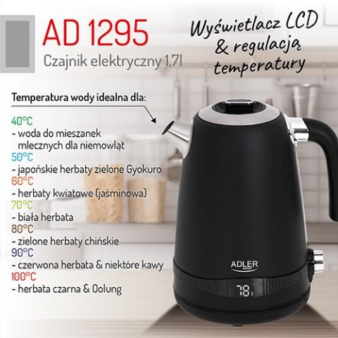 AD 1295 black Czajnik metalowy 1,7l z lcd & regulacją temperatury